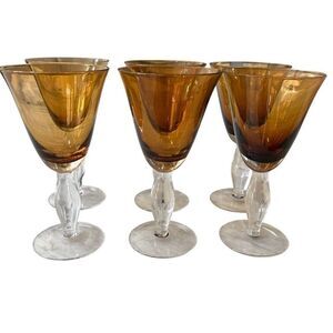 Set of 6 Southern Living at Home Arlington Amber Stemware Water Goblets 7 3/4”